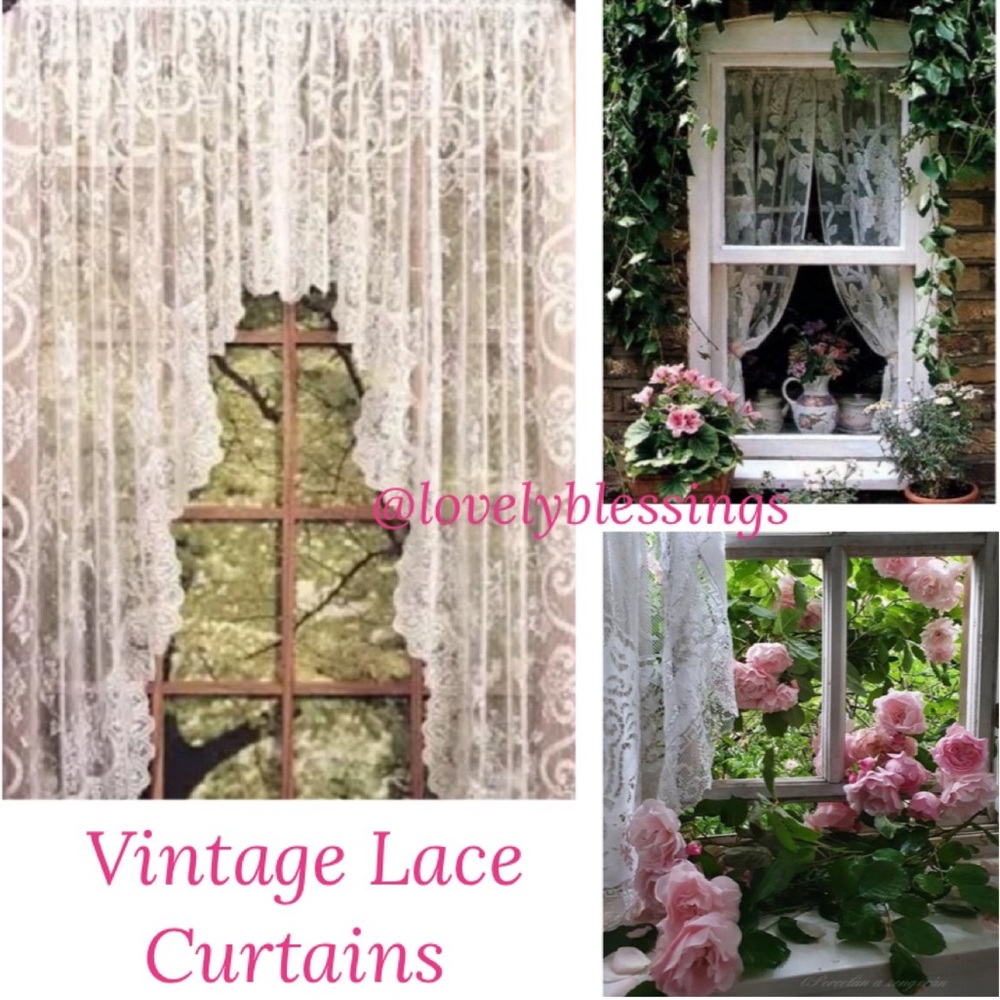 Vintage Lace Swag Curtains Ruffled Lace Cottage Curtains Set Floral Ruffle White